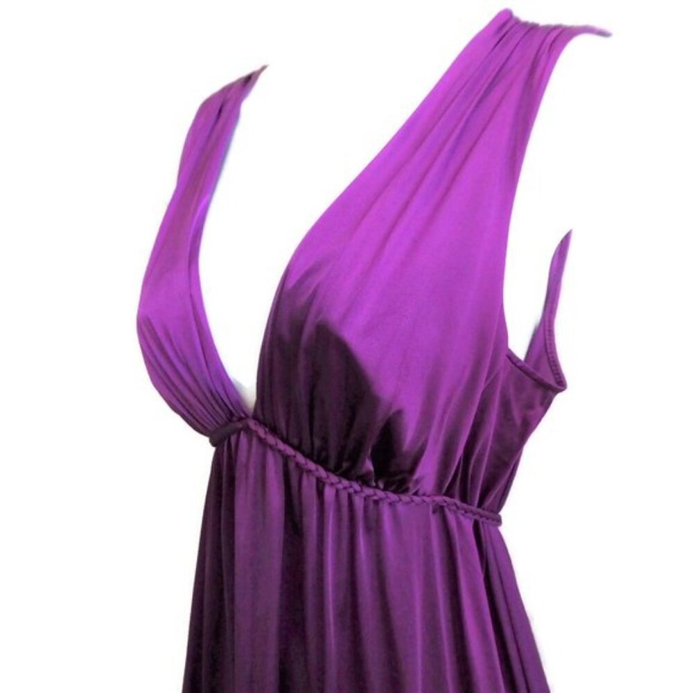Vanity Fair Maxi Nightgown Vintage 70s Nylon USA Berry Braided Tie 34  M - Picture 5 of 9